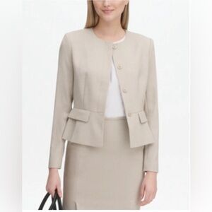 ✨Calvin Klein Petite Twill Collarless Peplum Jacket/Blazer In Khaki Women Sz 12P